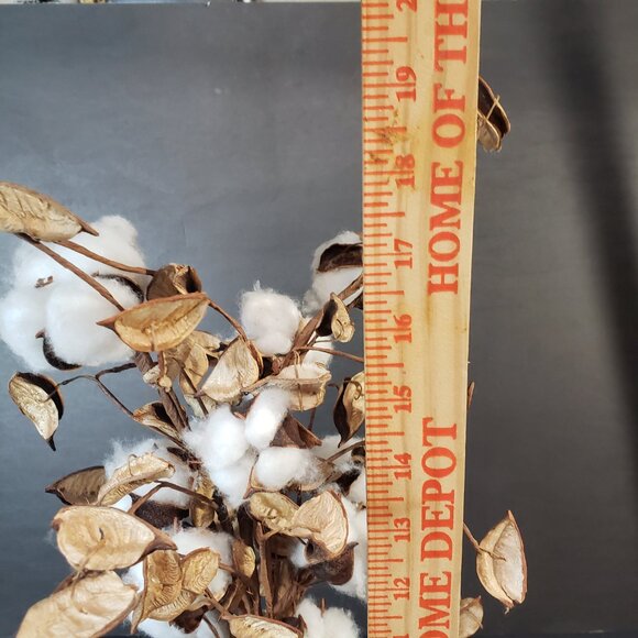 Farmhouse Natural Cotton Stems in a Burlap Vase Decor Country Floral Arrangement - Picture 8 of 8